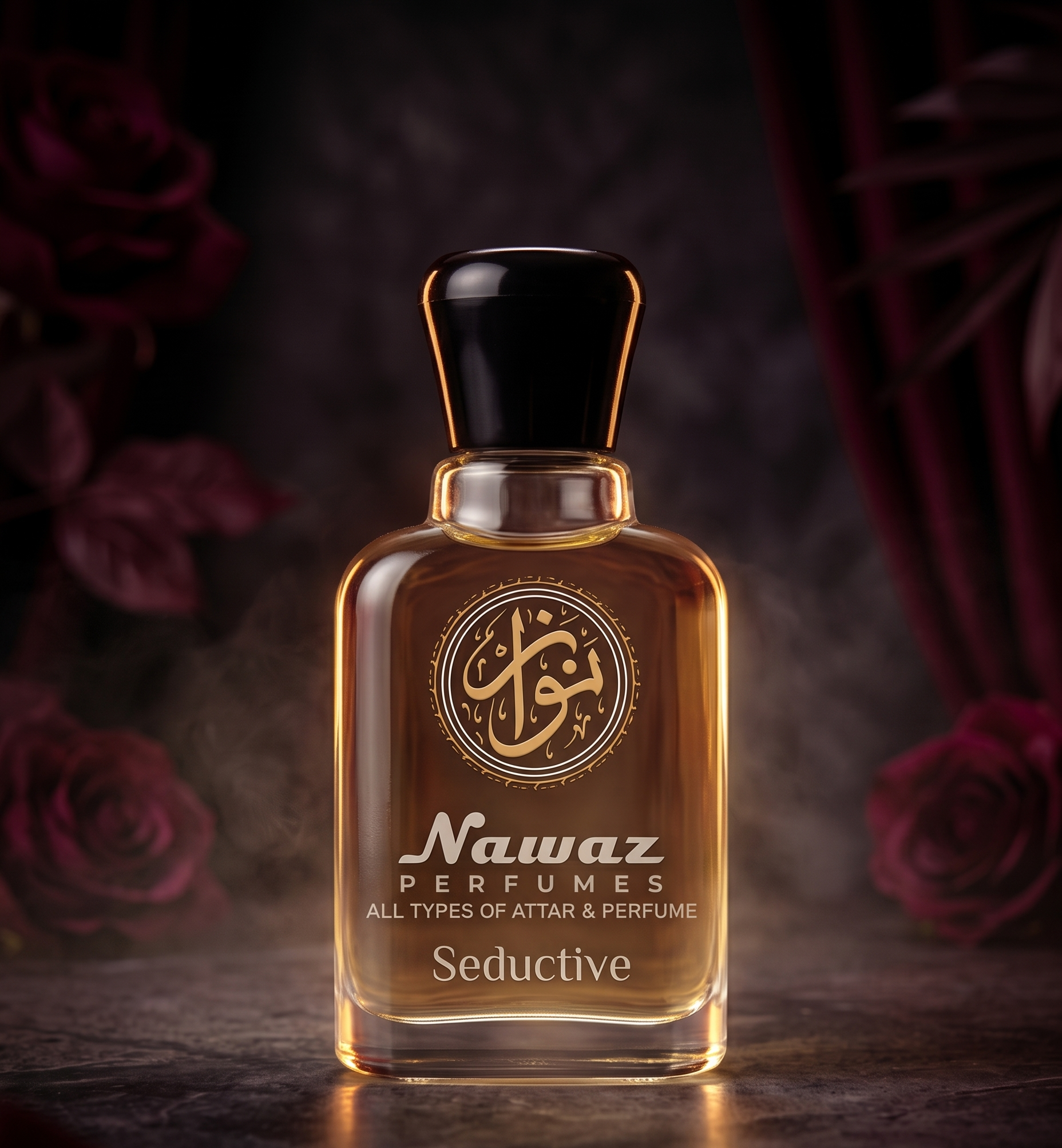 Nawaz Perfumes Seductive perfume bottle with the official Nawaz logo